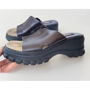 Vintage Y2K 90s Faded Glory Brown Wedge Chunky Platform Slides sandals size 7